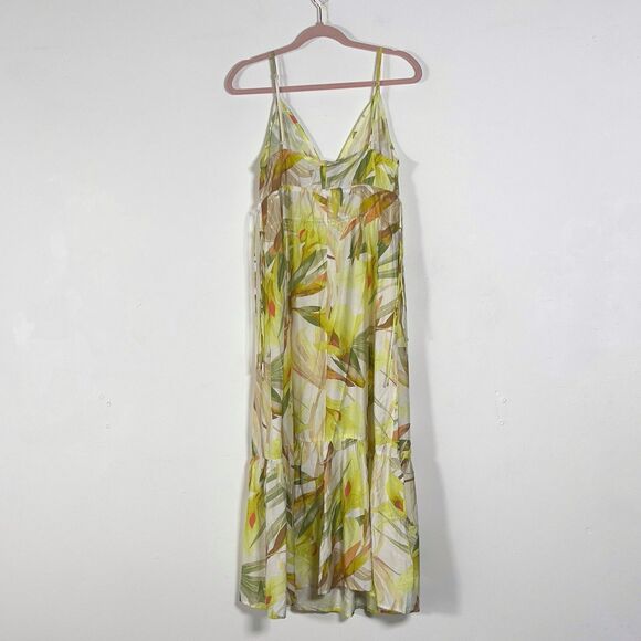 H&M Strappy Midi Dress Womens Sz M Cream Floral Drawstring Detail - Picture 7 of 13